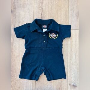 Harley-Davidson Baby Girls' Racing Rose Knit Button Collar Romper - Black 0-3M